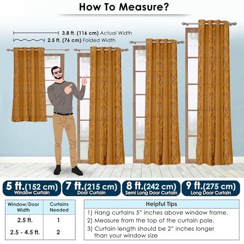 Image of Story@Home Cotton Linen Curtains for Long Door, Combo Set of 3 Curtains 9 Feet Long, Room Darkening Curtains with Tie Back (116 X 275 Cm | Mustard Yellow & Brown)