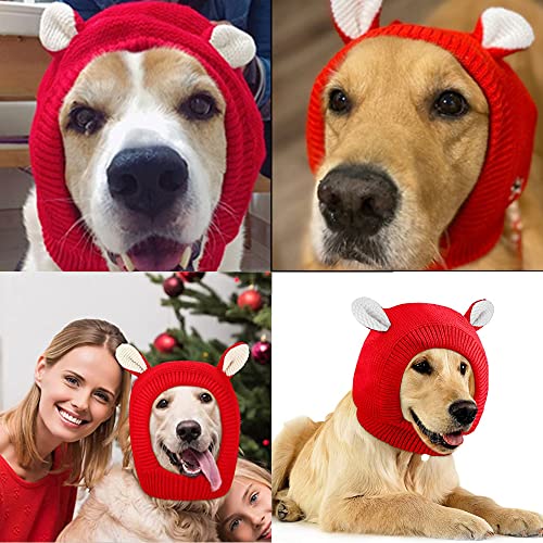 Hund WintermüTze,HundemüTze Winter,Haustier Pompon StrickmüTzebaumwollstrickmüTze FüR Haustiere, Freie GrößE, SüßE StrickmüTze Mit Ohren FüR Kleine Hunde, GroßE Hunde Und Katzen (Rot-L)