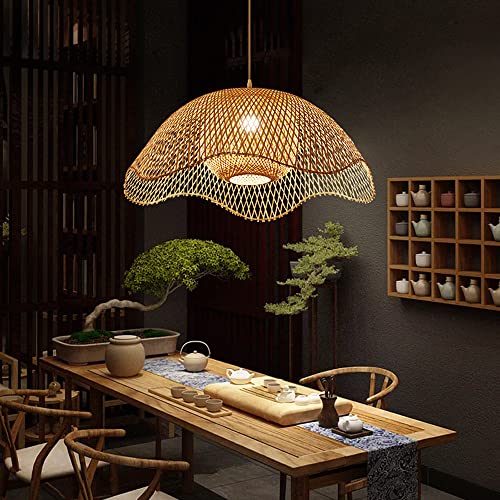 Lustre en bambou tressé main suspension dôme pour salon - 5