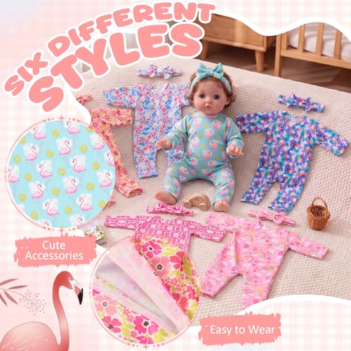 Image of Reborn Baby Doll Clothes Set for 18 Inch Colorful Babydolls Clothes Outfits Realistic Cute Strawberry Fruit Pattern Dress Accessories with Headband Bulk for Girl(Tropical Print Set)
