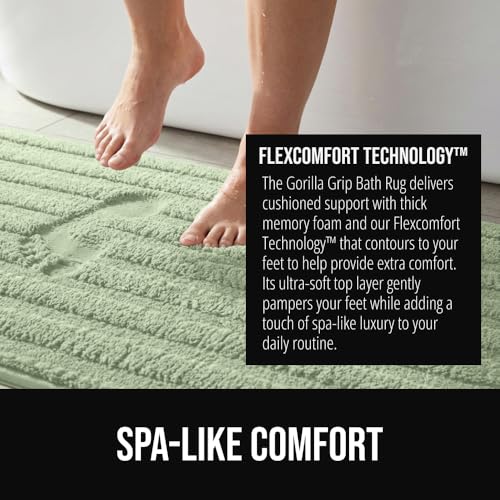 Image of GORILLA GRIP Memory Foam Bathroom Rugs, Soft Absorbent Textured Rubber Backing Striped Bath Mat, Set of 2 Machine Washable Quick Dry Floor Mats, Shower Rugs Home Accessories, Sage 24x16 and 30x18