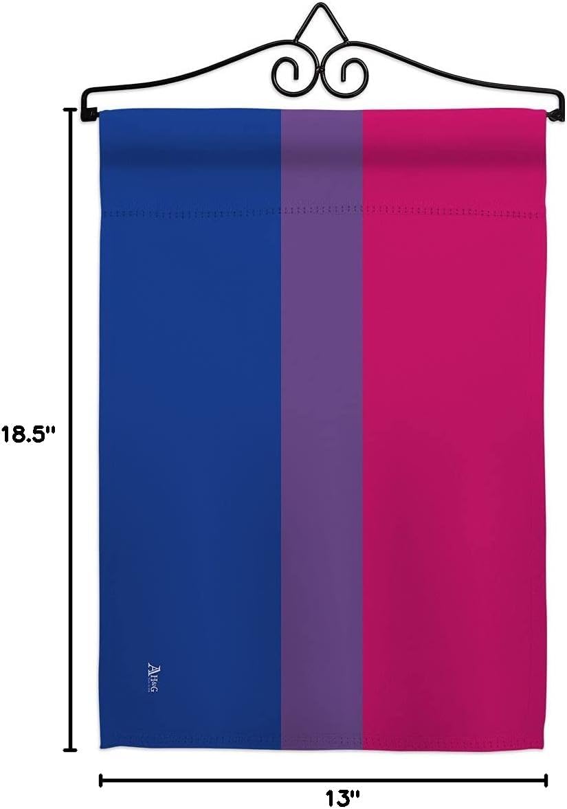 Bisexual Garden Flag Set Wall Hanger Support Pride Rainbow Love LGBT Gay Pansexual Transgender Small Decorative Gift Yard House Banner Made In USA 13 X 18.5