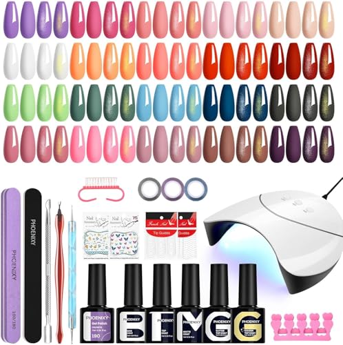 Phoenixy 20 Couleurs Kit Vernis Semi Permanent avec lampe UV Base et Top Coat Kit Ongle Gel UV Complet Vert Rose Nude Kit Semi Permanent Kit Manucure pour Débutant