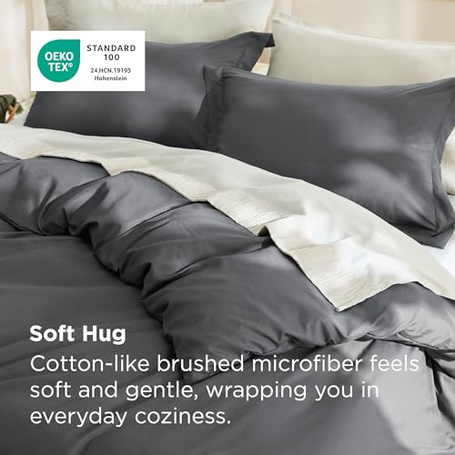 Image of Bedsure Duvet Cover Full Size, 3Pcs Double Brushed Bedding Set, Dark Grey | For Kids & Adults, 80 inchx90 inch Comforter Cover, Hotel Luxury, All Season, Breathable, Easy Care, Lightweight, Zipper Closure
