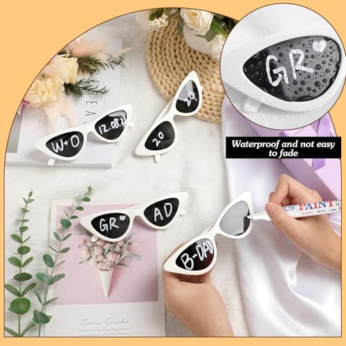 Image of Flutesan 12 Pcs Wedding Personalised Sunglasses Bulk Custom Cat Eye Sunglasses with 4 Paint Pens for DIY Custom Party Favors