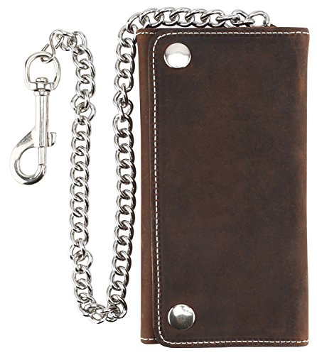Image of RFID Blocking Men's Tri-fold Vintage Long Style cow Leather With Chain card holder Wallet,MADE IN USA