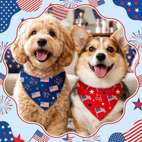 Image of Abbylike 50 Pcs Patriotic Dog Bandanas Bulk 4th of July Bandanas for Dogs Star Triangle Kerchief Bib Scarf Set for Pet Independence Day 250th Anniversary Party Costume, 25 Styles(31.5 x 21.7 x 21.7)