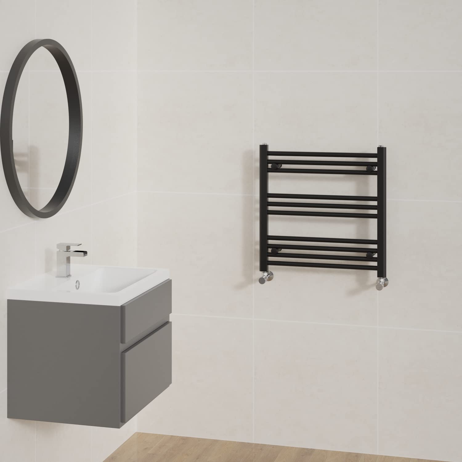 Nrg Black Straight Bathroom Heated Towel Rail Radiator Central Heating Ladder Rad Warmer 600X600mm