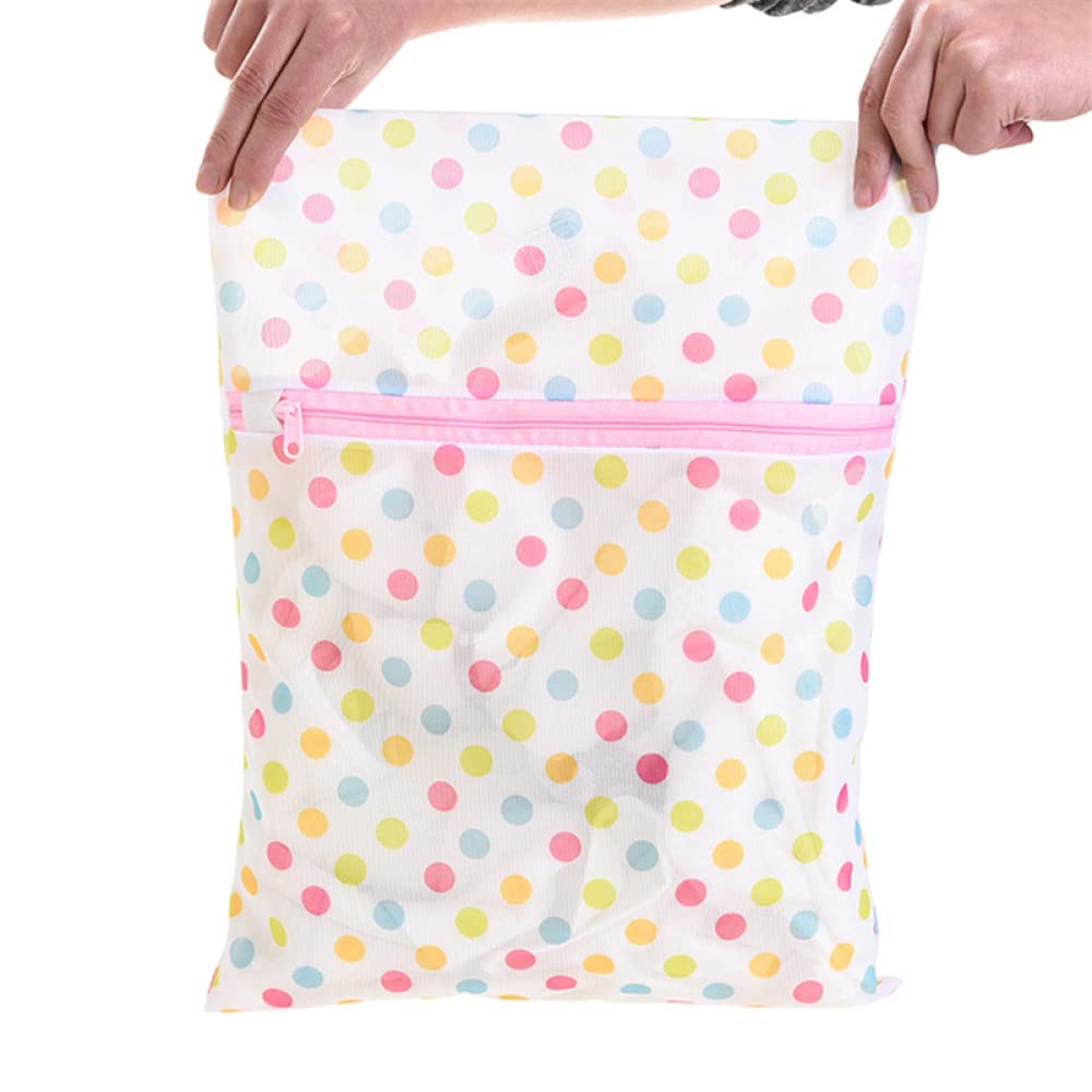 Sacchetti per bucato in rete, 5 pezzi di sacchetti for bucato a rete a pois con cerniera for lavatrice e viaggio, diverse misure