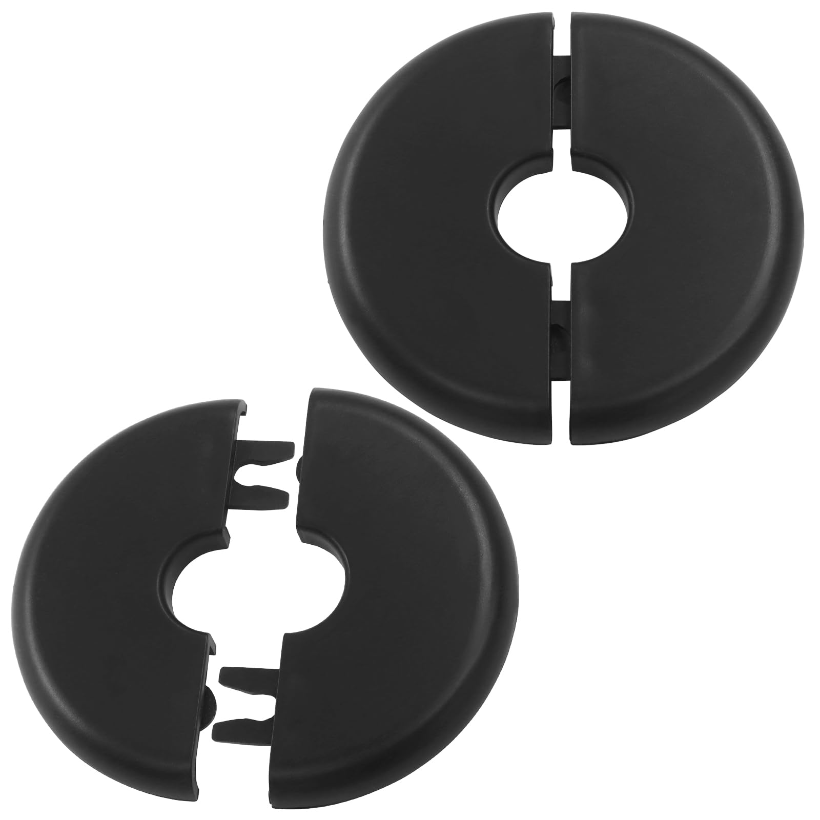 2-Pack 18mm Wall Split Flange - Black Plastic Self-Adhesive Pipe Cover, Buckle Design Plumbing Cover for Faucet, Kitchen & Toilet