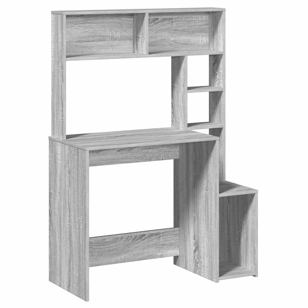 Scrivania con mensola grigio Sonoma, 100 x 45 x 140 cm, in legno, per studio, PC, postazione di lavoro, ufficio, casa, ufficio