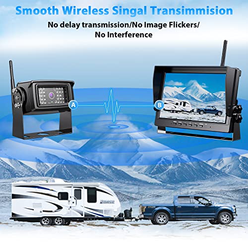 Image of eRapta Wireless Backup Camera System AWX101, Stable Signal 10'' HD with Quad Split Monitor Recording, IP69K Rear View Camera for Truck Trailer Van etc