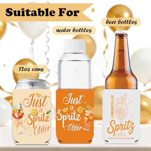 Image of Aperol Sprritz Decor Can Sleeves, 24 Pcs Aperol Sprritz Birthday Party Decorations, Orange Lemon Citrus Glasses Beer Cans Coolers for Summer Beach Bachelorette Wedding Party Favors Supplies