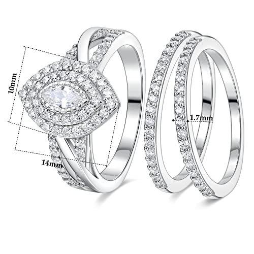 Mdfun Stackable Rings For Women 18K White Gold Plated Three-In-One Marquise Mini Halo Cz Wedding Engagement Promise Eternity Band (8) #TOP1