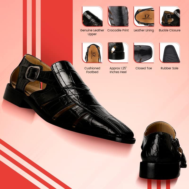 LIBERTYZENO Mens Closed Toe Genuine Leather Adults Buckle Closure Fisherman Sandals for Prom Graduation3