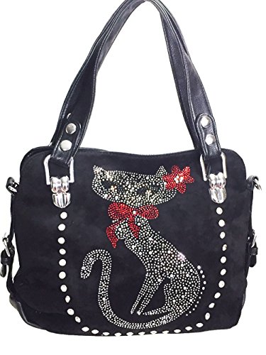 Double handles Rhinestone Cat Purse2