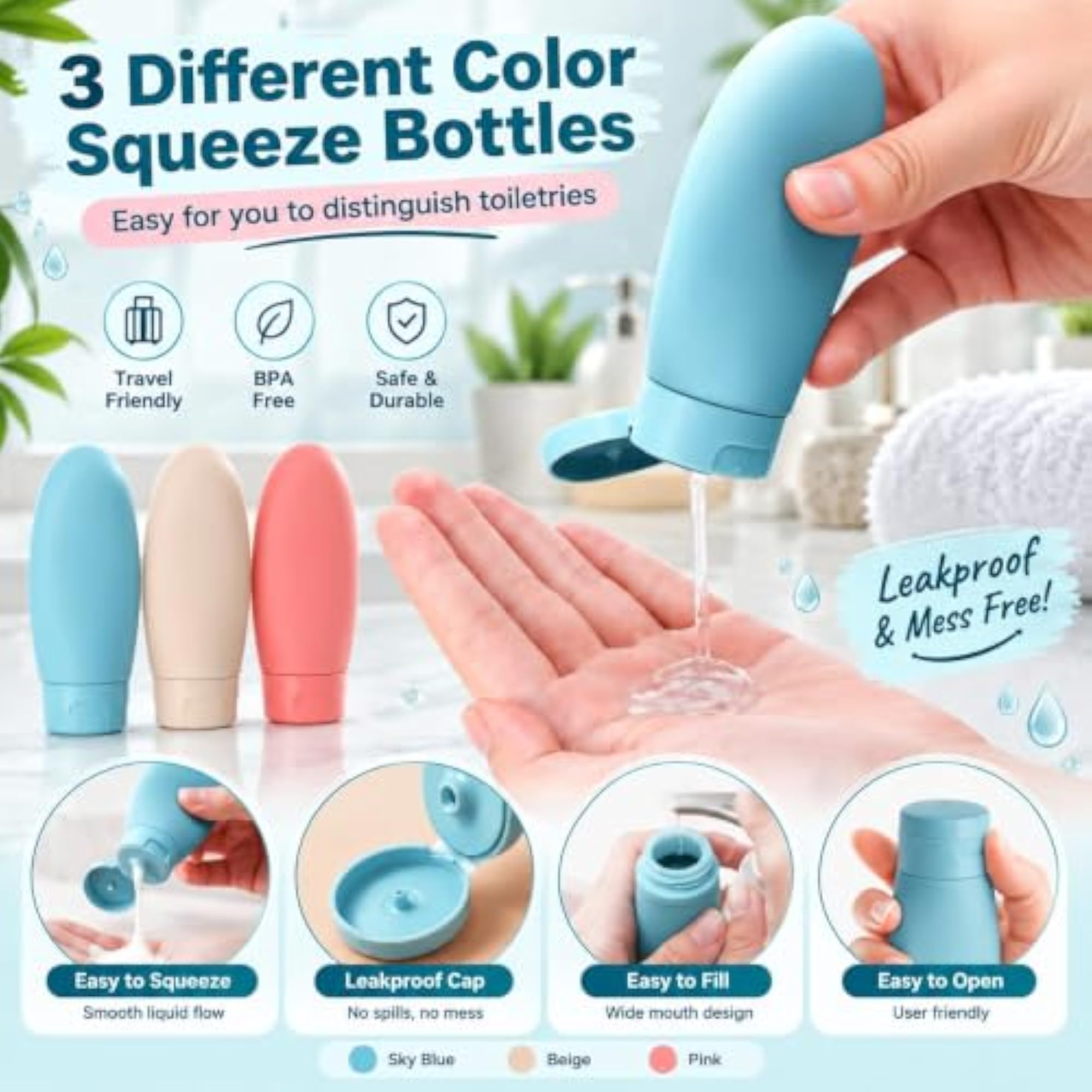 11 PCS Travel Bottles for Toiletries, 60 ML Refillable Leak Proof Containers