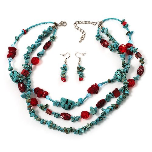 Collar turquesa multihebra con pendientes para looks de noche y eventos 5