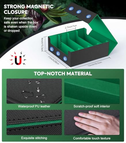 Image of MoKo Trading Card Storage Box, 3000+ MTG Deck Box with 24 Colorful Dividers & 4 Card Supporters, Commander Card Deck Case Fits for Magic Game Cards, YugiOh, TCG, PTG and Sport Cards, Green
