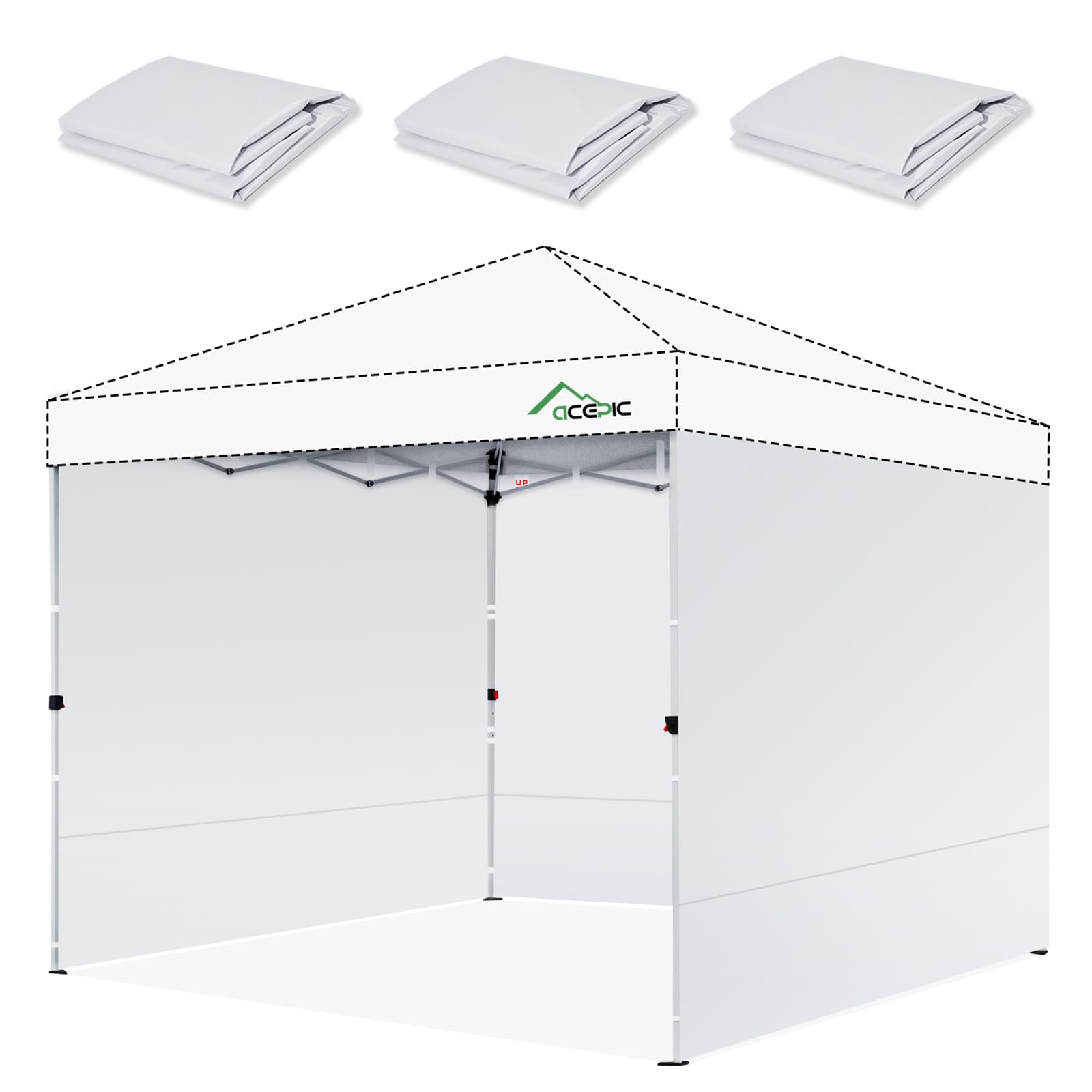 Acepic Instant Canopy Tent Sidewalls for 10x10 Pop Up Canopy 210D Waterproof, 3 Piece Sidewalls, (3PCS Sidewall Only, Tent NOT Included) (White, 10 * 10ft 3Pcs)