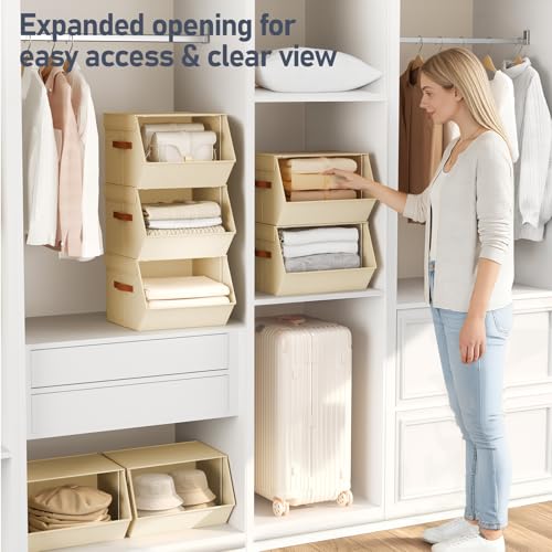 Stackable Closet Organizers and Storage Bins, Open Front Closet Shelf Organizer System With Steel Frame, Clothes Storage Basket Fabric, Collapsible Closet Drawers for Wardrobe, Nursery ,Toy, 4 Pack - Image 2