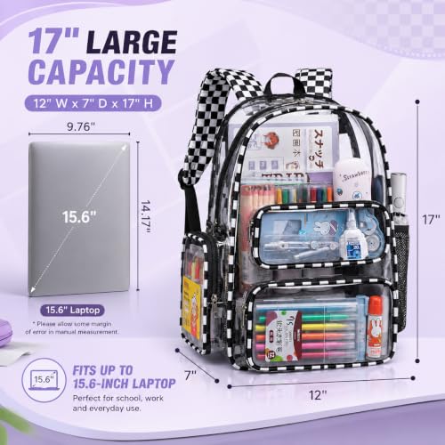 Image of BTOOP Clear Backpack Heavy Duty Transparent Backpack 17 inch See Through Bookbag for College Work Festival Security with Padded Strap Large Capacity