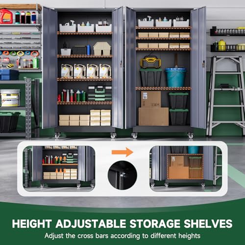 Image of Letaya Metal Garage Storage Cabinets with Lock Door and Adjustable Shelves, Steel Tool Cabinets for Home,Office,Warehouse Organisieren (Black Grey, 74.41 inch H)