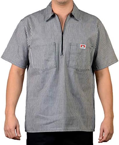 Ben Davis Men's Short Sleeve Stripe Half Zipper Work Shirt Striped (Pack of 1)