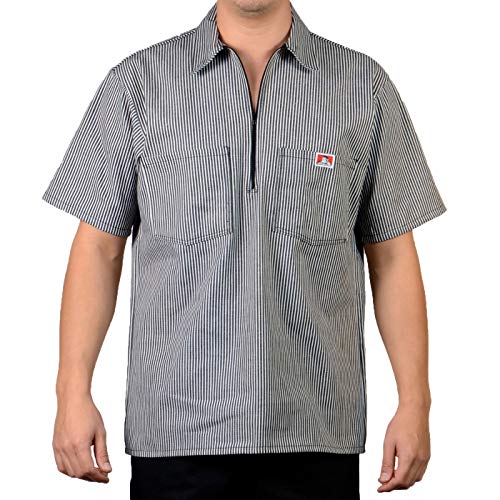Ben Davis Men's Short Sleeve Stripe Half Zipper Work Shirt Striped (Pack of 1)