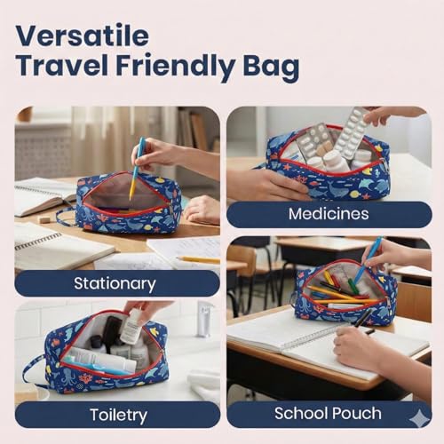 Image of Multipurpose Travel Organizer | All-in-One Compact Durable, Lightweight, Waterproof, Bag | Travel Friendly Pouch | Ideal for Stationary, Diaper, Medicines (Under the Sea Print)