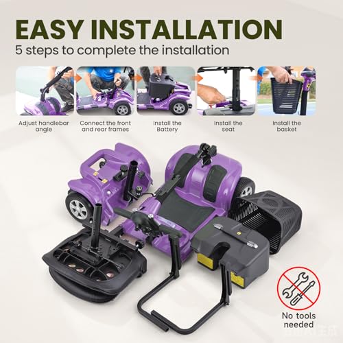 Image of Mobility Scooter for Adults, Senior, 4 Wheels Electric Powered Chargeable Device for Travel, Lightweight Mobility Scooter with LED Headlights and Basket, Charger Included