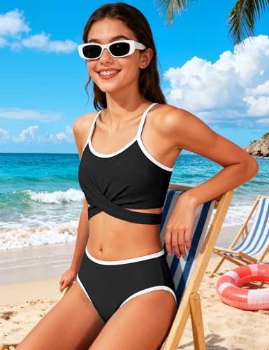 Image of Queenstyle Girls Swimsuits Bikini Set Kids Cutout Bathing Suit Bikini Top Two Piece Girls' Swimwear
