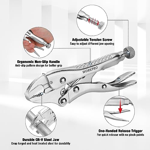 WORKPRO Locking Pliers, 4-inch Curved Jaw Vice Grips pliers, Chromium-Vanadium Steel Locking Pliers with Wire Cutter, Locking Adjustable Vise Grips for Clamping Twisting Welding - Image 4