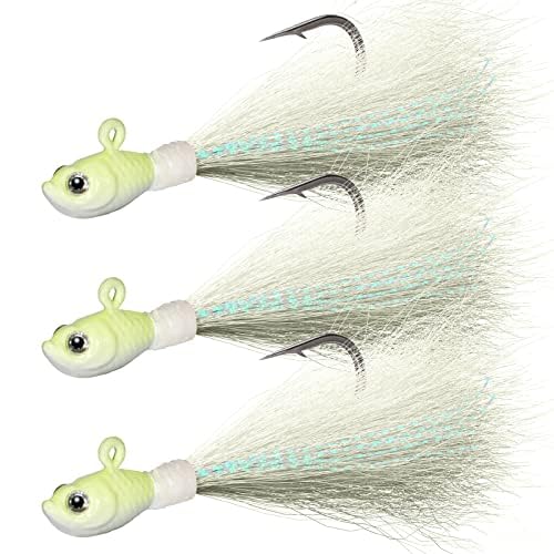 Dr.Fish 3 Pack Bucktail Jig Saltwater Fishing Jig Buck Tail Hair Lure Surf Fishing Bass/Striper/Mackerel/Halibut/Flouder Lure 2oz