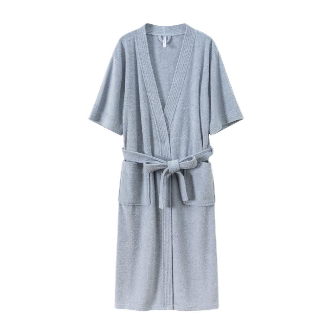 KDCVRYJE Women's Terry Towelling Dressing Gown Casual Short sleeves Loungewear Bathrobe lightweight Cotton Housecoat Robe Spa Hotel Sleepwear Robes for Spring summer blue XL