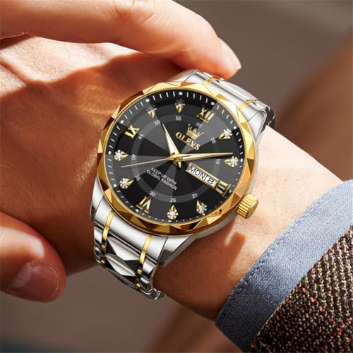 Image of OLEVS Watches for Men Luxury Diamond Casual Large Dial Watches Stainless Steel Waterproof Business Dress Analog Luminous Date Mens Watches