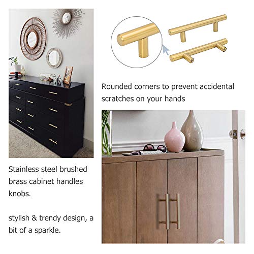 5Pcs Goldenwarm Brushed Brass Cabinet Cupboard Drawer Door Handle Pull Knob for Furniture Kitchen Hardware 5in Hole Center 7-1/2in Overall Length