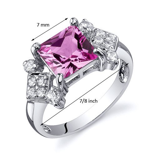 PEORA Created Pink Sapphire Princess Cut Ring Sterling Silver Sizes 5 to 93