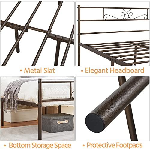 Yaheetech Queen Size Bed Frames/Metal Platform Bed With Headboard And Footboard/No Box Spring Needed/Easy Assembly, Bronze #TOP5
