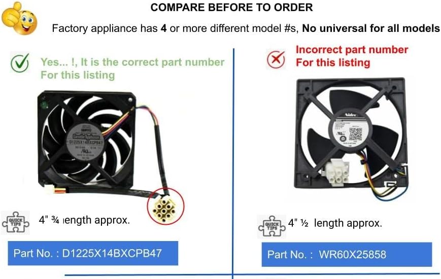 GLOB PRO SOLUTIONS D1225X14BXCPB47 Refrigerator Condenser Fan Motor compatible with GE Fan old # 239D1306P002,239D1306P001