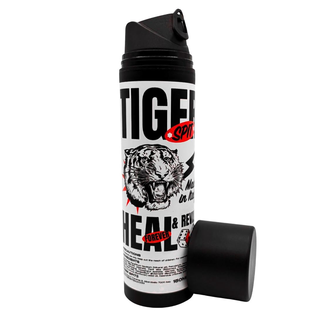 Crema Tatuaggi 150ml – Cura Post Tatuaggio Lenitiva Rigenerante e Idratante | Crema Cura Tatuaggi con Pantenolo, Burro di Karité, Calendula e Vitamina E | Made in Italy – Tiger Spit