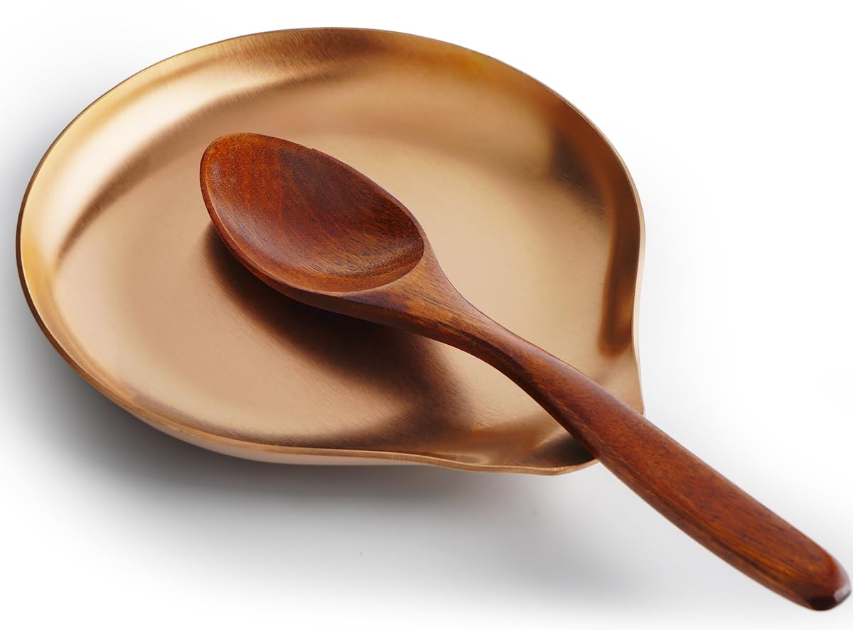 VanlonPro Stainless Steel Spoon Rest, Spatula Ladle Holder, Stainless Steel Utensil Spoon Rest Holder, Brushed Finish, Dishwasher Safe 5.9 x 5.1 Inch (Round Rose Gold 1PC)