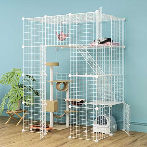 Cage d'intérieur pour chats en métal démontable pour 2 à 5 félins