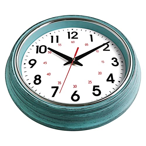 Lumuasky Retro Wall Clock, 12 Inch Silent Non-Ticking Battery Operated Classic Round Quartz Decorative Clock For Living Room Bedroom Kitchen Home Office (Teal) #TOP1