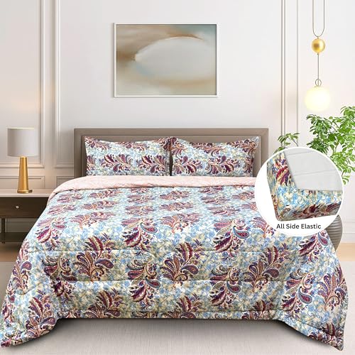 Image of Signature Reversible Super Soft Double Bed Comforter /Quilt Set 350GSM 88x90 inches, and Fitted Elastic Bed Sheet with Pillow Covers (Trendsetter, Comforter Set)