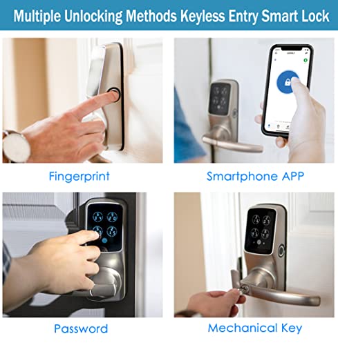 Lockly PGD628FSN Secure Plus Smart Fingerprint Lock with Handle and Digital Keypad, Keyless Entry Door Lock Set, Smart Lock Front Door, Satin Nickel