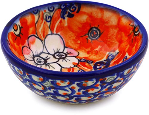 Polish Pottery 3½-inch Bowl (Poppy Passion Theme) + Certificate of Authenticity