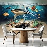 Fototapete Blau Hai Meeresschildkröte 450 x 315 cm Wandtapete für Wohnzimmer Schlafzimmer Flur Sea Creatures Motivtapeten Vliestapete Dekoration Wandbild fdt&-44