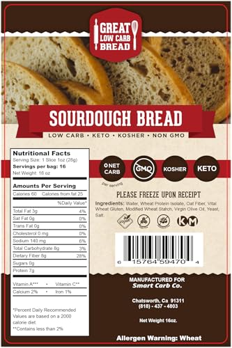 Great Low Carb Sourdough Bread 16oz Loaf | Keto friendly | Kosher| Served Fresh |Non GMO |Low carb diet