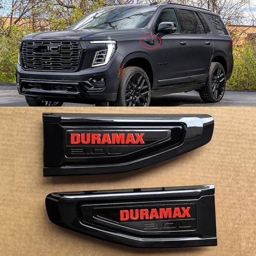 Image of 2pack OEM Duramax Vent Emblem 3.0L Right Left 3D Badge Replacement for 2021 2022 2023 2024 Yukon and Yukon XL Denali At4 84719447 84719448 (Gloss Black Red)
